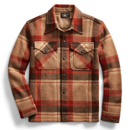 RRL by Ralph Lauren Plaid Wool Workshirt Jumper Orange Tan Multi - The Sporting Lodge
