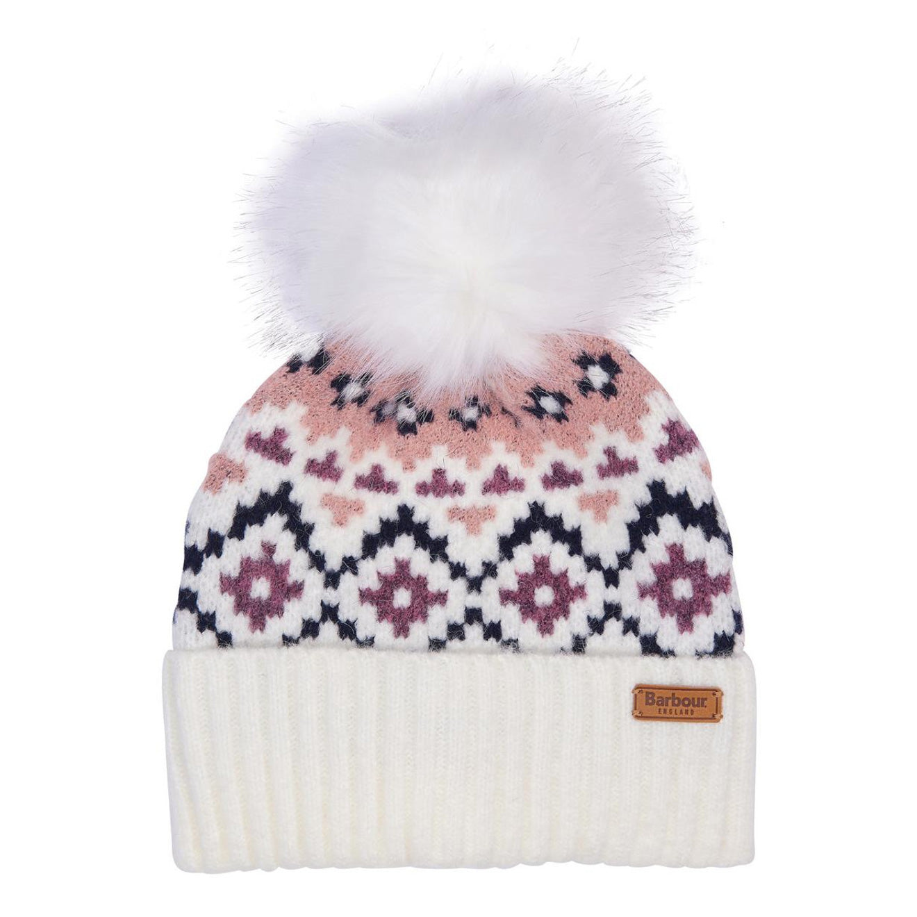 Barbour Womens Claudia Fair Isle Beanie Hat Cloud / Pink - The Sporting Lodge