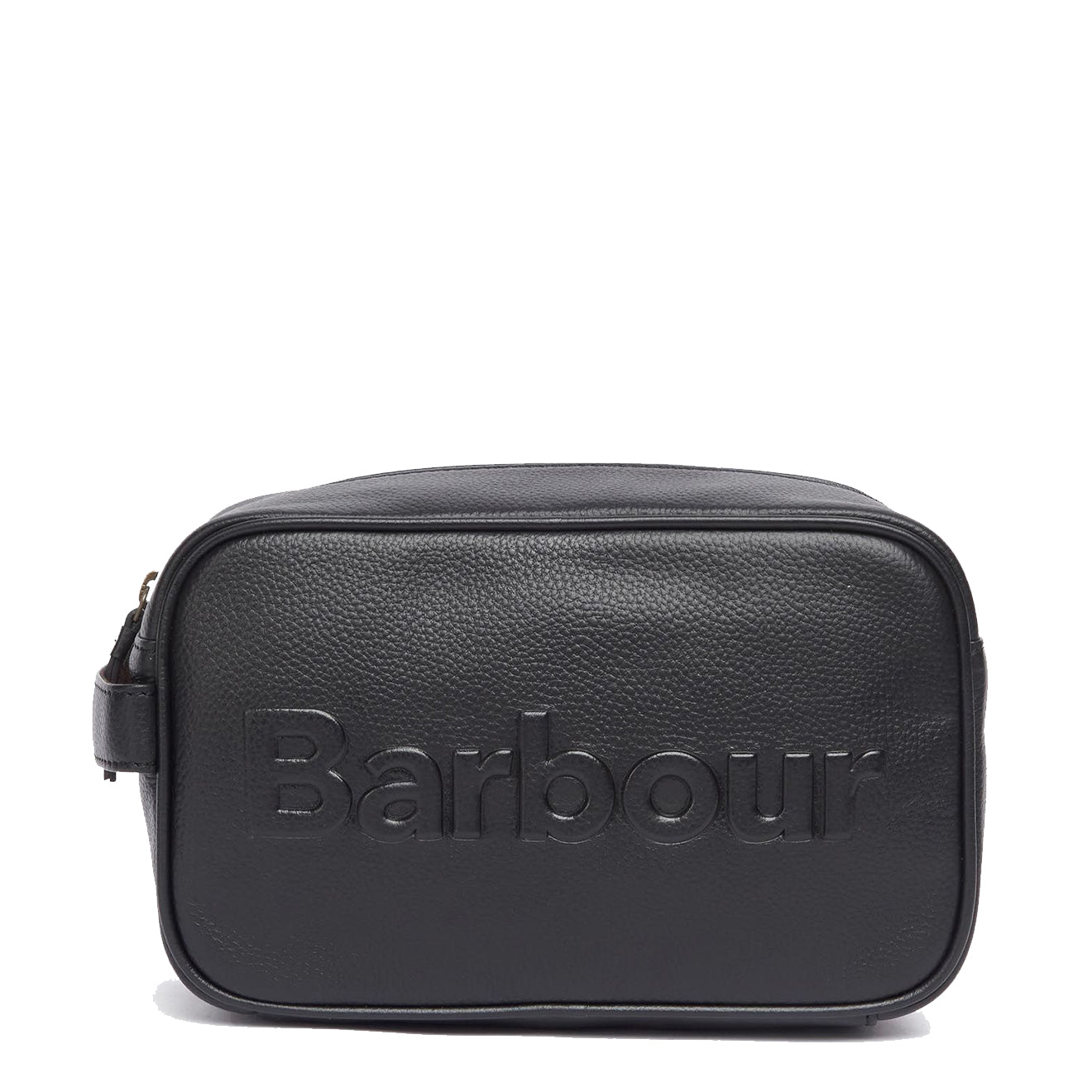 Barbour Debossed Logo Leather Wash Bag Classic Black - The Sporting Lodge
