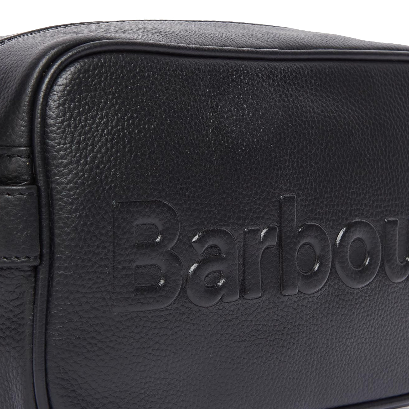 Barbour Debossed Logo Leather Wash Bag Classic Black - The Sporting Lodge