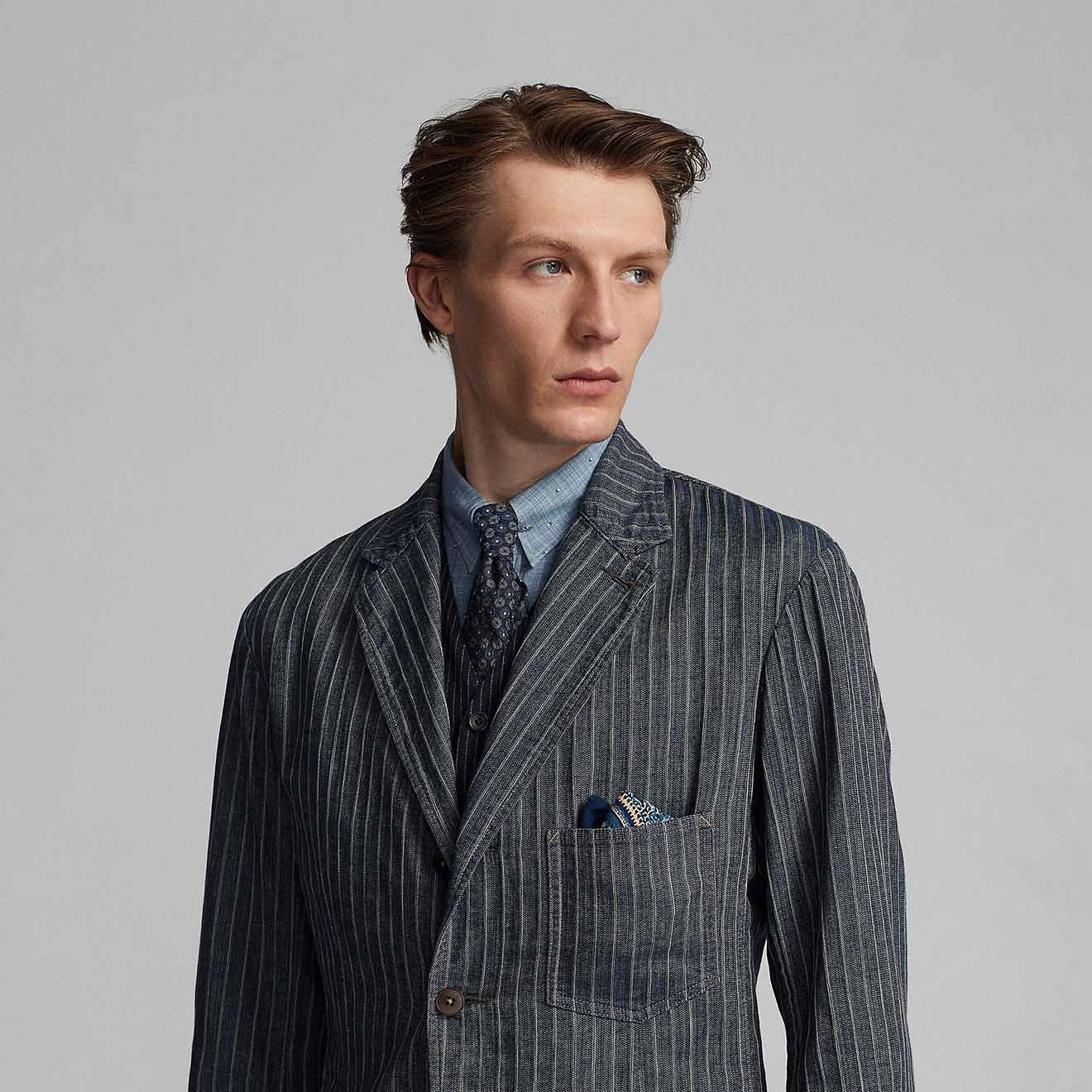 RRL by Ralph Lauren Unconstructed Herringbone Sport Coat Indigo 