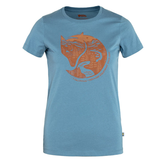 Fjallraven Womens Arctic Fox Print T-Shirt Dawn Blue / Terracotta - The Sporting Lodge