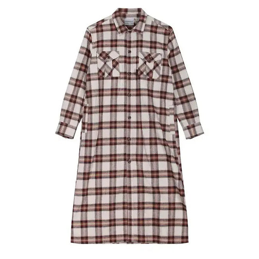 Gramicci Womens Flannel Shirt Dress Beige - The Sporting Lodge