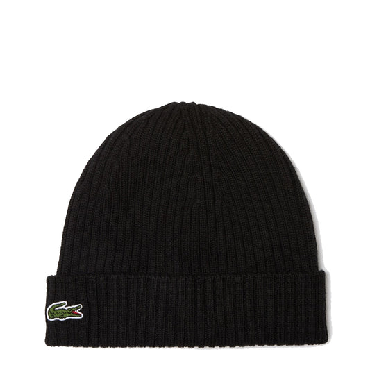 Lacoste Unisex Ribbed Wool Beanie Black - The Sporting Lodge
