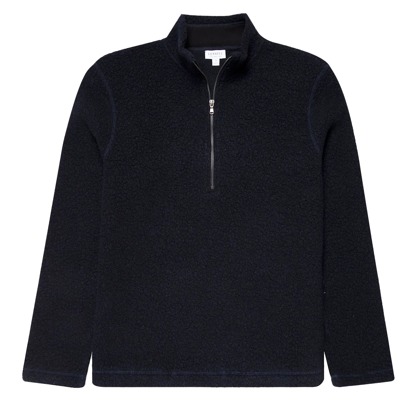 Sunspel Wool Fleece Zip Neck Navy - The Sporting Lodge