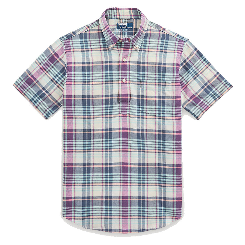 Polo Ralph Lauren Classic Fit Madras Popover Shirt Cream/Navy Multi - The Sporting Lodge