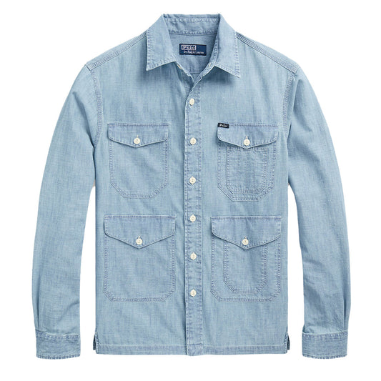 Polo Ralph Lauren Indigo Chambray Utility Overshirt Light Indigo - The Sporting Lodge