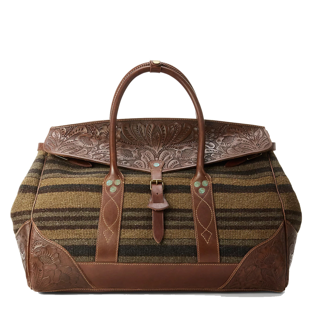 RRL by Ralph Lauren Handwoven Jacquard Overnight Bag Grey / Brown Multi - The Sporting Lodge