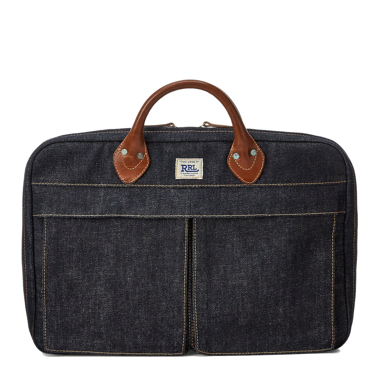 RRL by Ralph Lauren Leather-Trim Denim Briefcase Indigo - The Sporting Lodge