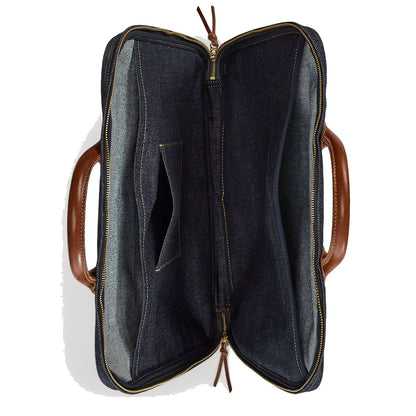 RRL by Ralph Lauren Leather-Trim Denim Briefcase Indigo - The Sporting Lodge