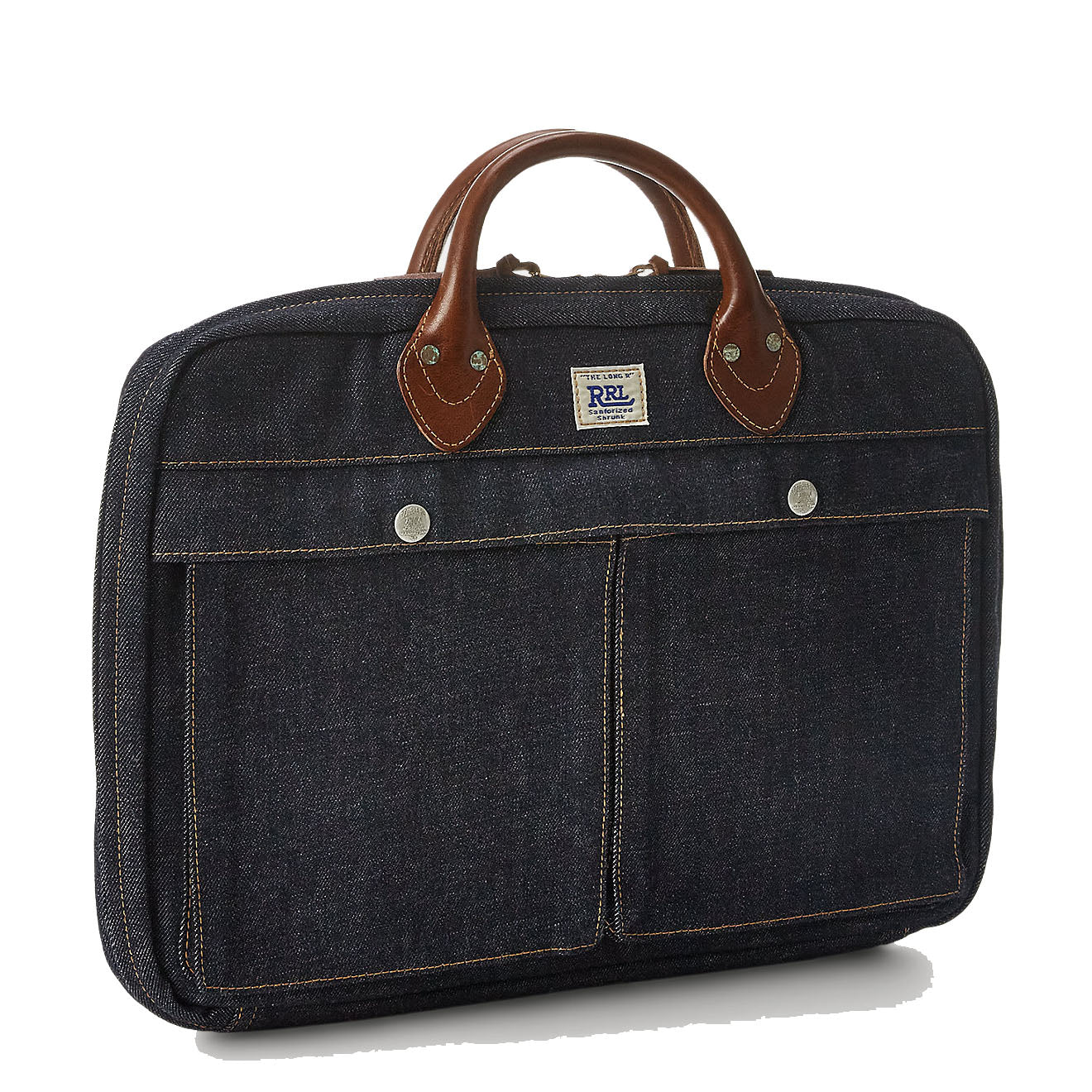 RRL by Ralph Lauren Leather-Trim Denim Briefcase Indigo - The Sporting Lodge