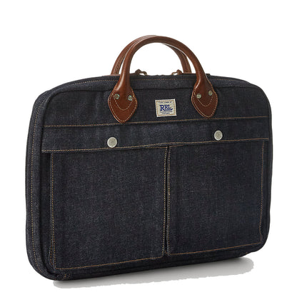 RRL by Ralph Lauren Leather-Trim Denim Briefcase Indigo - The Sporting Lodge
