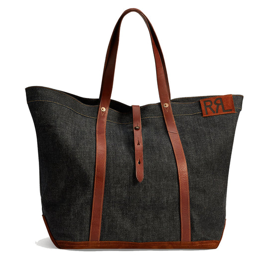 RRL by Ralph Lauren Leather-Trim Denim Tote Indigo - The Sporting Lodge
