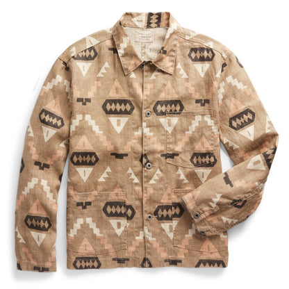 RRL by Ralph Lauren Print Linen Chore Jacket Stone / Green / Burnt Sienna - The Sporting Lodge