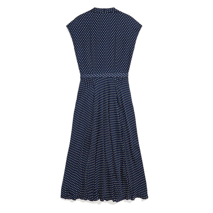 RRL by Ralph Lauren Womens Polka-Dot Silk Georgette Dress Navy / Cream - The Sporting Lodge