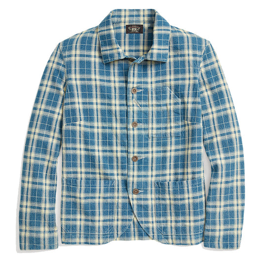 RRL by Ralph Lauren Womens Plaid Indigo Cotton-Linen Jacket Indigo / Cream - The Sporting Lodge