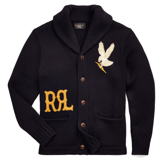 RRL by Ralph Lauren Appliqued Wool Cardigan Navy - The Sporting Lodge