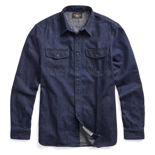 RRL by Ralph Lauren Indigo Cotton-Linen Denim Workshirt Rinse Wash - The Sporting Lodge