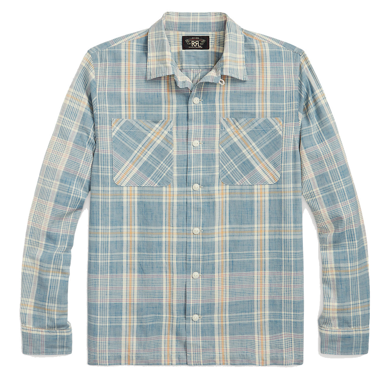 RRL by Ralph Lauren Madras Camp Shirt Light Blue - The Sporting Lodge