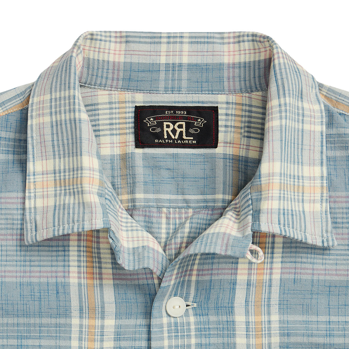 RRL by Ralph Lauren Madras Camp Shirt Light Blue - The Sporting Lodge