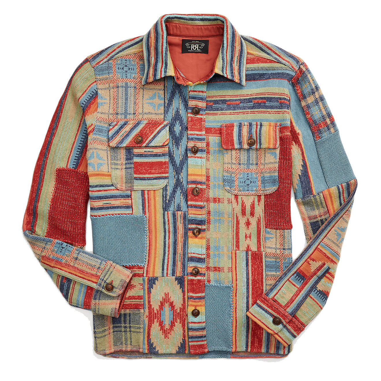 RRL by Ralph Lauren Patchwork Workshirt Jumper Rust Multi - The Sporting Lodge