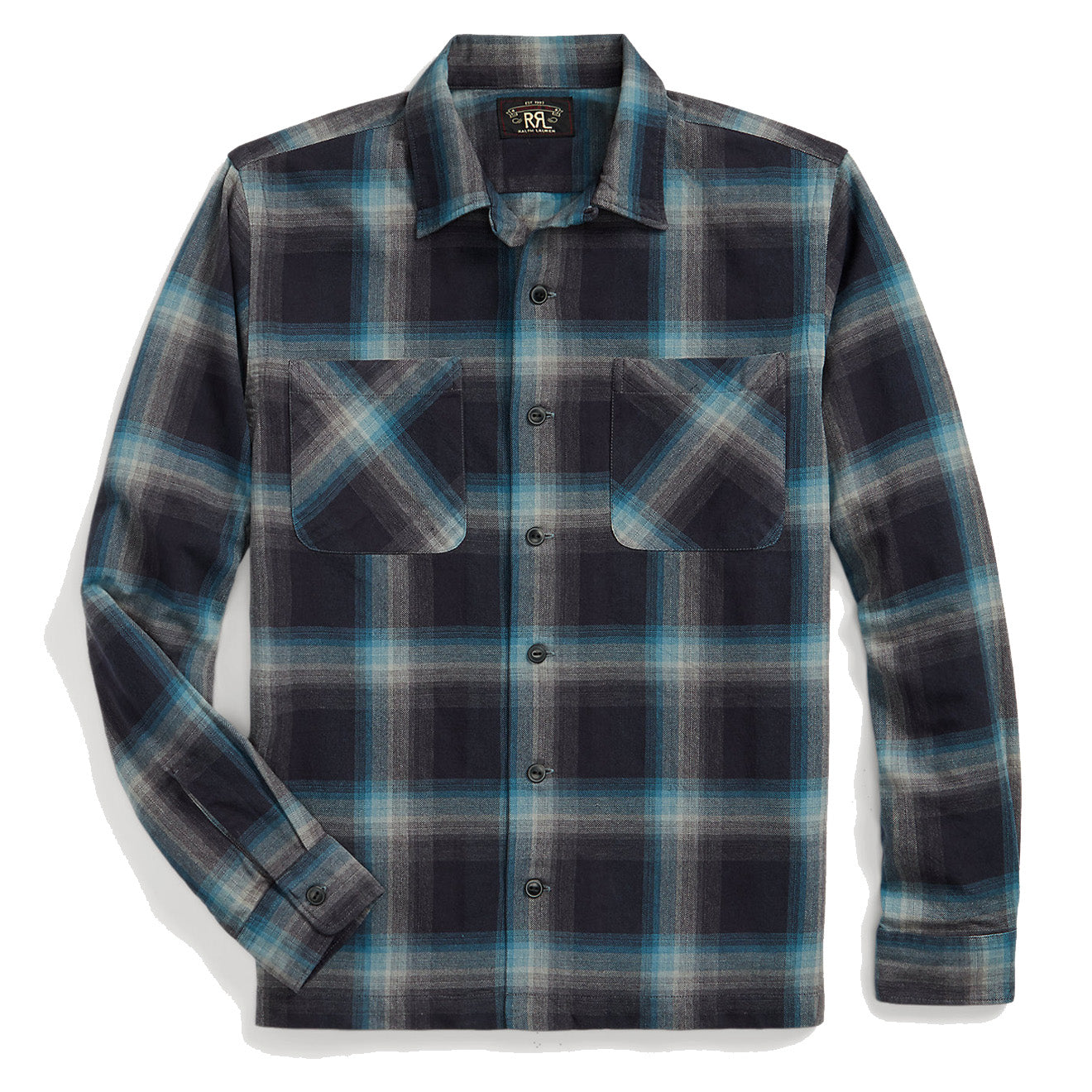 RRL by Ralph Lauren Plaid Jaspe Twill Camp Workshirt Black/Blue - The Sporting Lodge