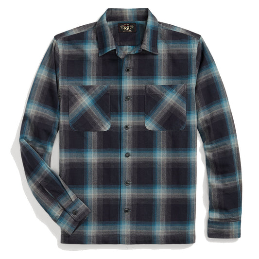 RRL by Ralph Lauren Plaid Jaspe Twill Camp Workshirt Black/Blue - The Sporting Lodge
