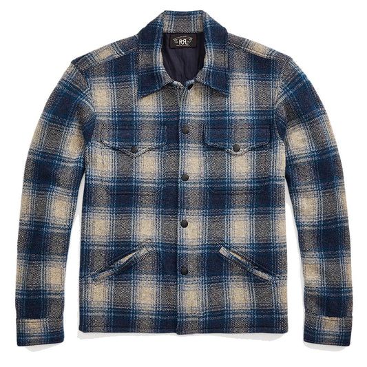 RRL by Ralph Lauren Plaid Wool-Cashmere Workshirt Jumper Blue Multi - The Sporting Lodge