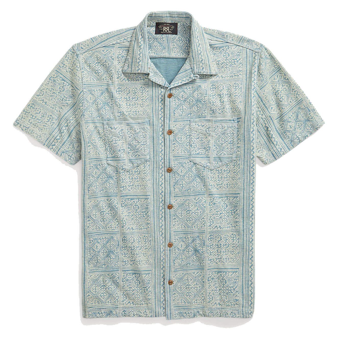 RRL by Ralph Lauren Print Indigo Jersey Camp Shirt Indigo/Cream - The Sporting Lodge