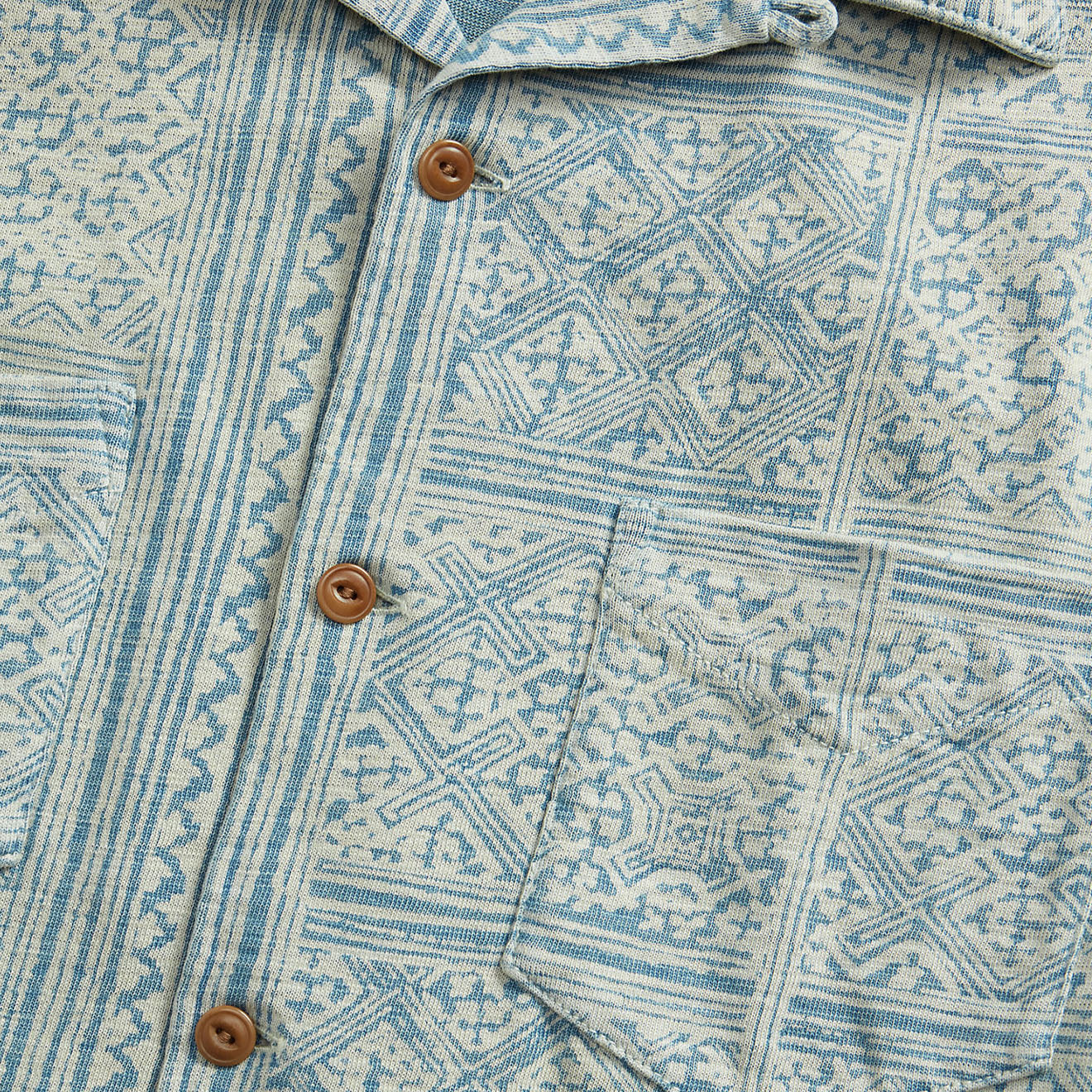 RRL by Ralph Lauren Print Indigo Jersey Camp Shirt Indigo/Cream - The Sporting Lodge