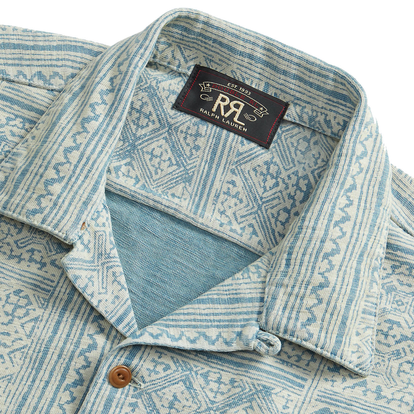 RRL by Ralph Lauren Print Indigo Jersey Camp Shirt Indigo/Cream - The Sporting Lodge