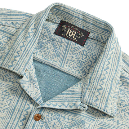 RRL by Ralph Lauren Print Indigo Jersey Camp Shirt Indigo/Cream - The Sporting Lodge