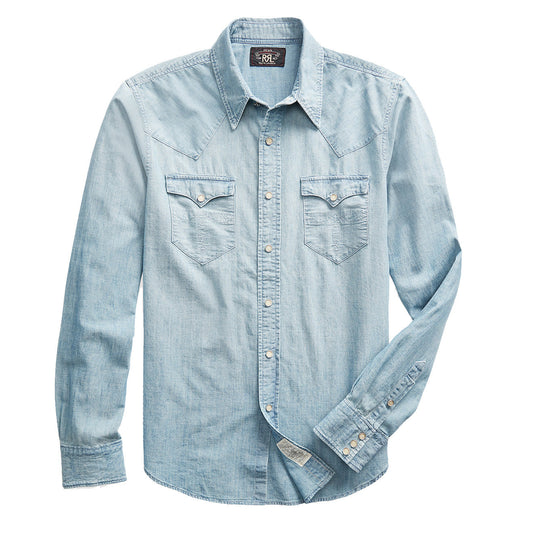 RRL by Ralph Lauren Slim Fit Chambray Western Shirt Davey Wash - The Sporting Lodge