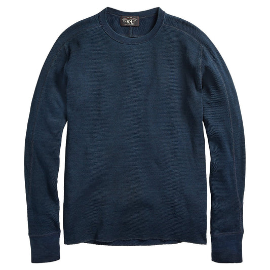 RRL by Ralph Lauren Jacquard-Knit Crew Neck L/S T-Shirt Rinsed Blue Indigo - The Sporting Lodge