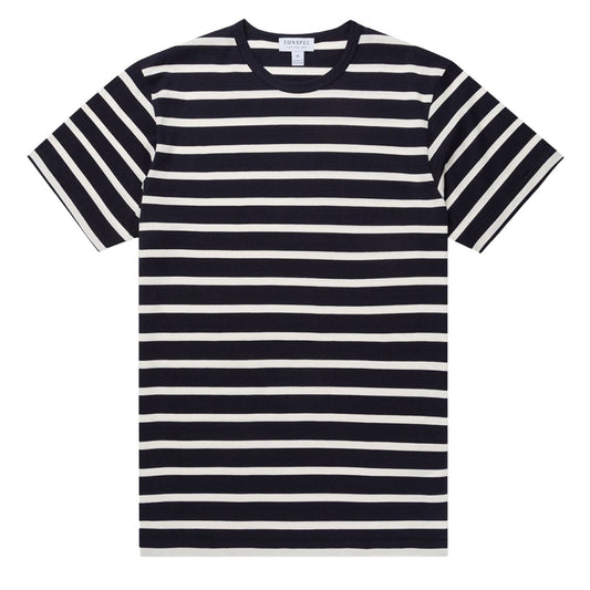 Sunspel Classic T-Shirt Navy / Ecru Breton Stripe - The Sporting Lodge