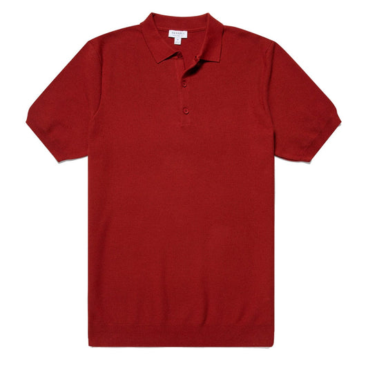 Sunspel Fine Knit Polo Shirt Chestnut - The Sporting Lodge