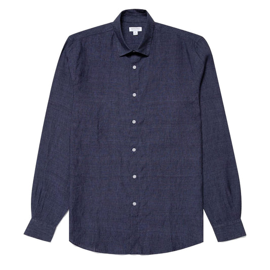 Sunspel Linen Shirt Navy Melange - The Sporting Lodge