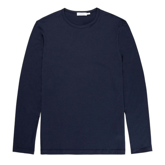 Sunspel Long Sleeve Crew Neck T-Shirt Navy - The Sporting Lodge