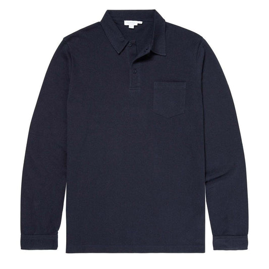 Sunspel Long Sleeved Riviera Polo Navy - The Sporting Lodge