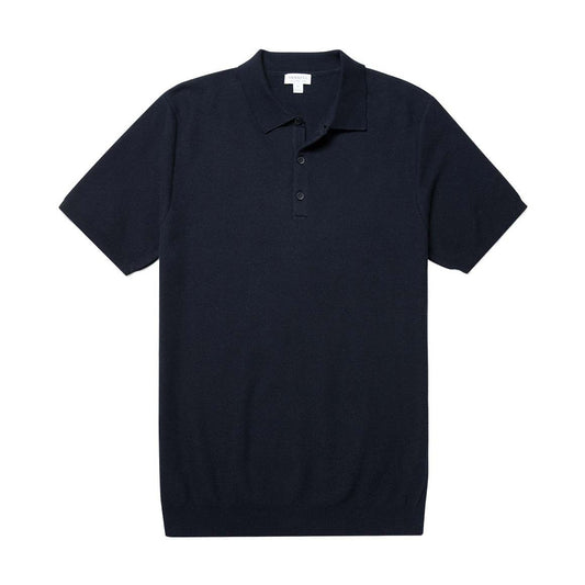 Sunspel Fine Knit Polo Shirt Navy - The Sporting Lodge