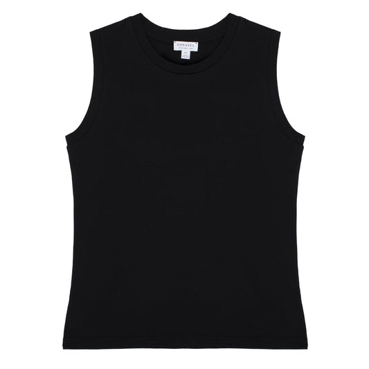 Sunspel Womens Boy Fit Tank T-Shirt Black - The Sporting Lodge