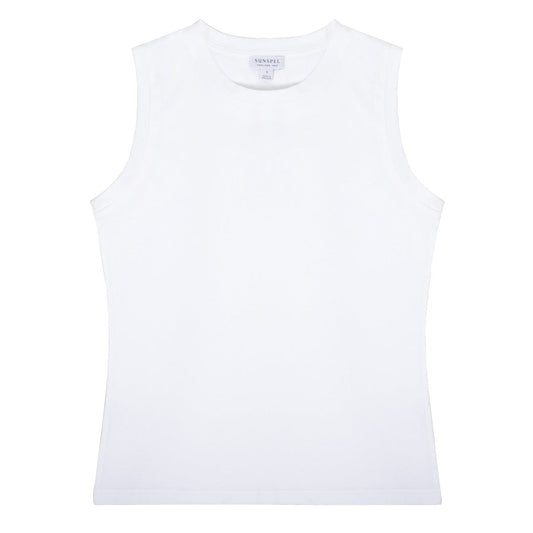 Sunspel Womens Boy Fit Tank T-Shirt White - The Sporting Lodge
