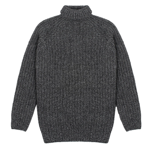 Sunspel Womens Chunky Roll Neck Jumper Black / Grey Twist - The Sporting Lodge