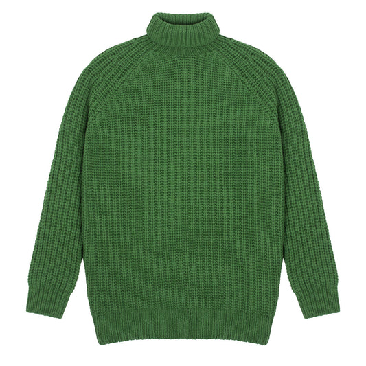 Sunspel Womens Chunky Roll Neck Jumper Bright Green - The Sporting Lodge