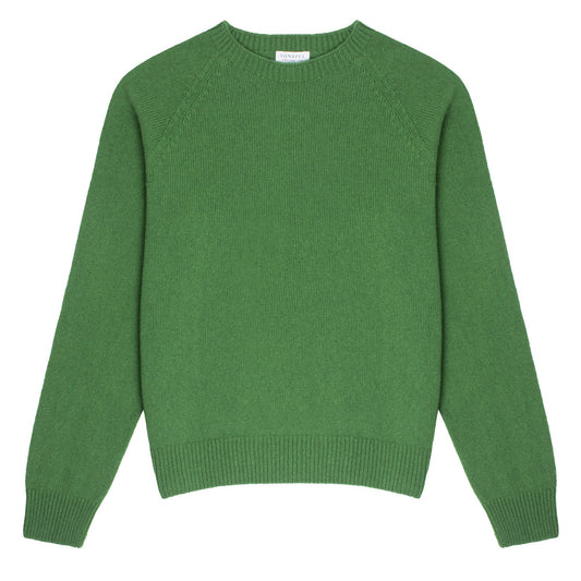 Sunspel Womens Lambswool Crew Neck Jumper Bright Green - The Sporting Lodge