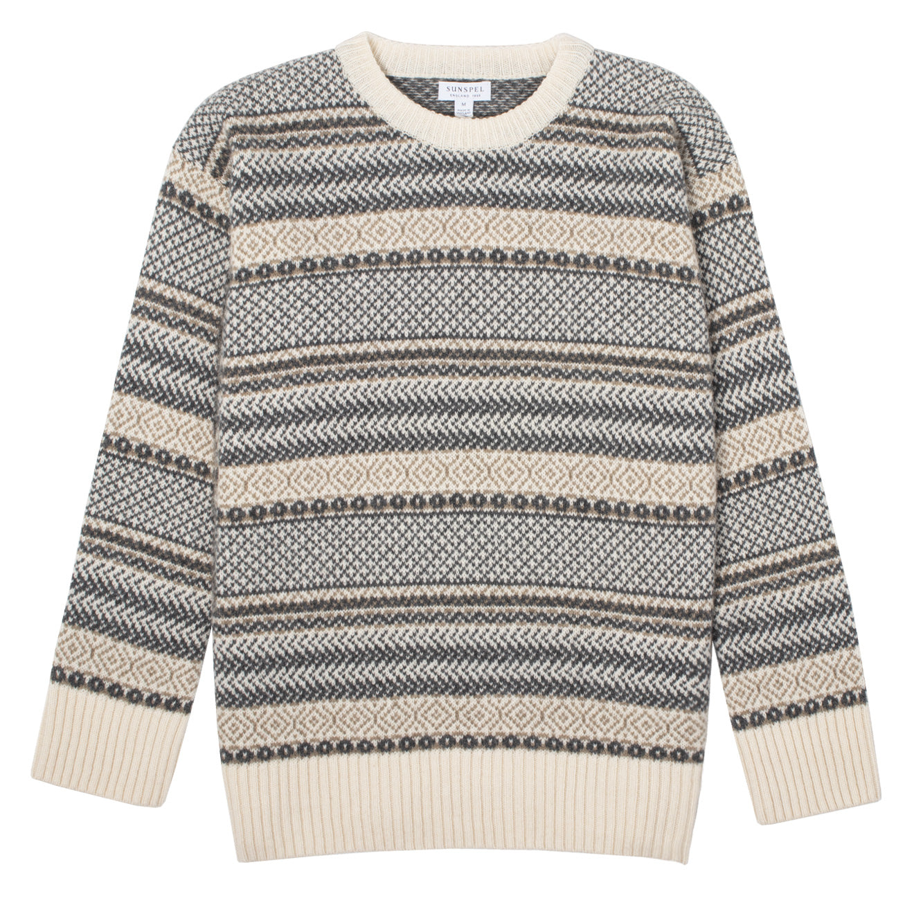 Sunspel Womens Lambswool Fairisle Jumper Ecru Camel Charcoal Fairisle