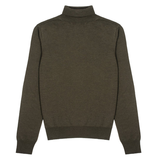 Sunspel Womens Merino Silk Roll Neck Sweater Dark Moss - The Sporting Lodge