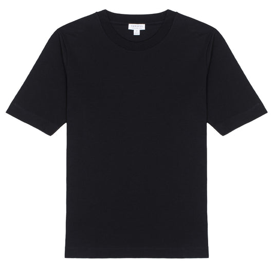 Sunspel Womens Mid Sleeve T-Shirt Black - The Sporting Lodge