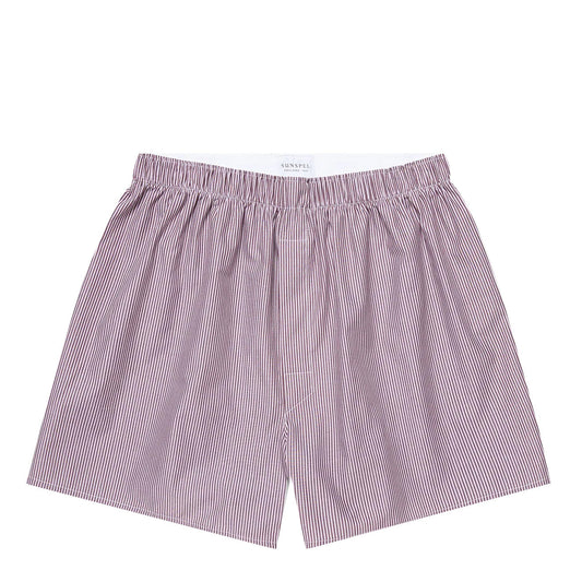Sunspel Poplin Boxer Shorts Port / White Bar Stripe - The Sporting Lodge