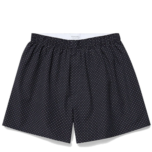 Sunspel Printed Boxer Short Navy Diamond Spot - The Sporting Lodge